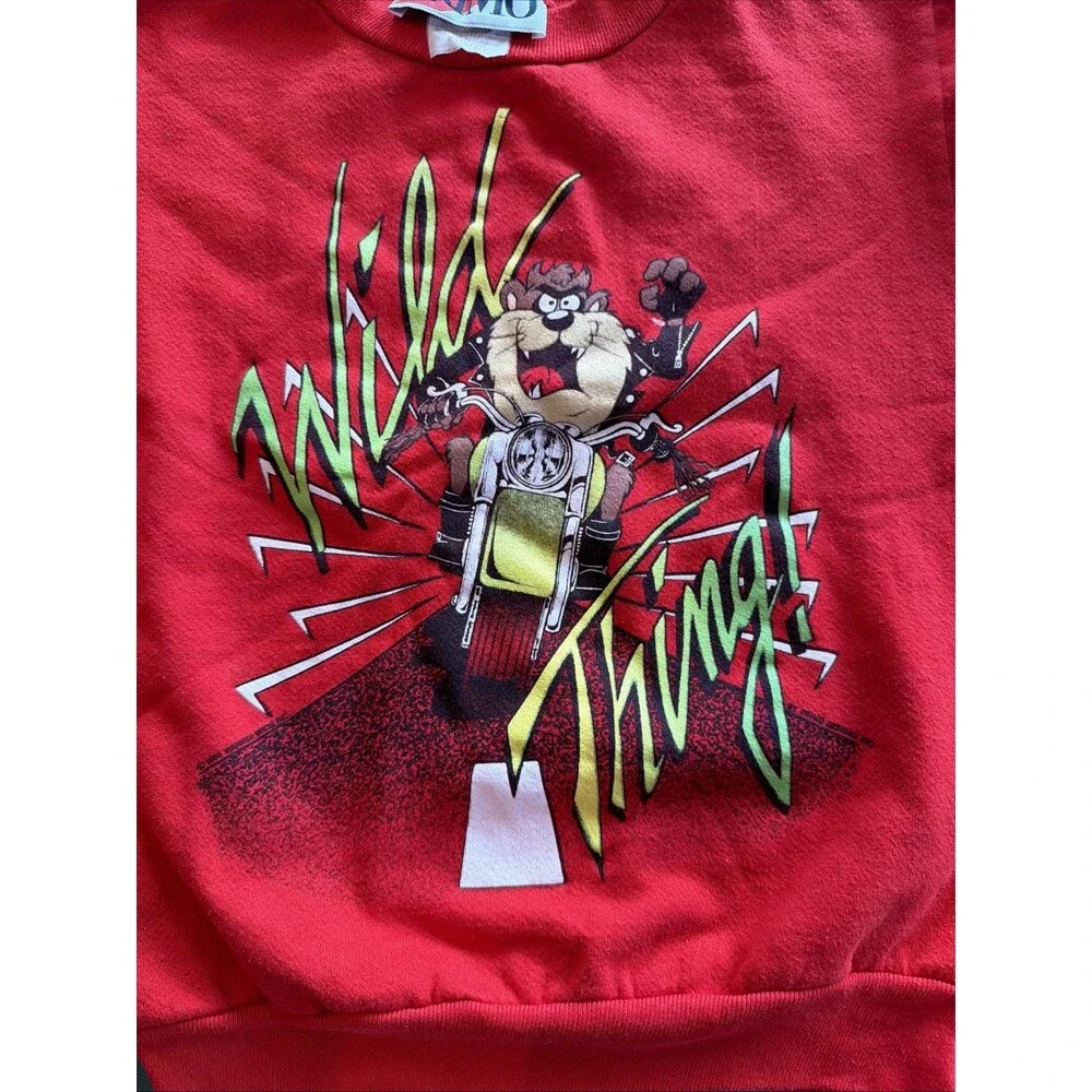 Vtg 90s Looney Tunes Taz Wild‎ Thing Youth M 10/12 Sweatshirt Red Primo